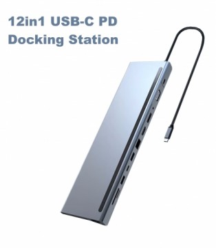 RoGer MST Docking Station 12in1 PD Docking Station for Laptop USB-C to HDMI / DisplayPort / VGA / USB-C PD / 3x USB / Audio / LAN / SD / TF