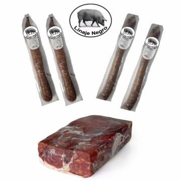 Ibērijas Stilba Šķiņķis, izmantota graudbarība Linaje Negro 8 kg Chorizo x 2 Ekstra Ibērijas salami x 2