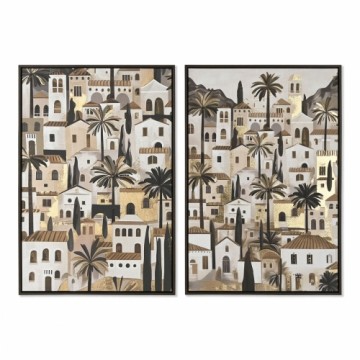 Painting Home ESPRIT Green Beige Golden Houses Tropical 63 x 4,5 x 93 cm (2 Units)