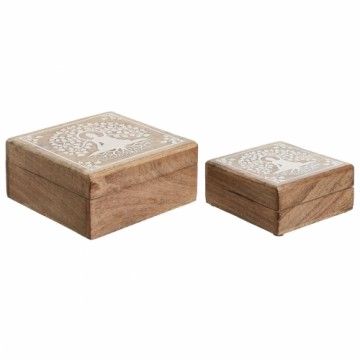 Jewelry box Home ESPRIT White Natural Mango wood 18 x 18 x 9 cm (2 Pieces)