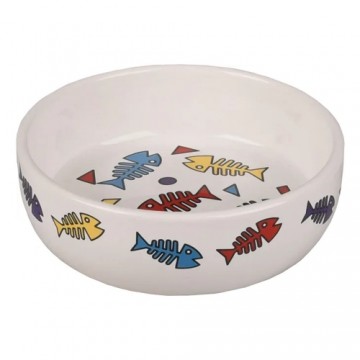 FLMG Barošanas Bļoda Kaķiem Fisk Keramiskā Apaļa Baltā M 13.5x13.5x4 cm 375 ml 506151