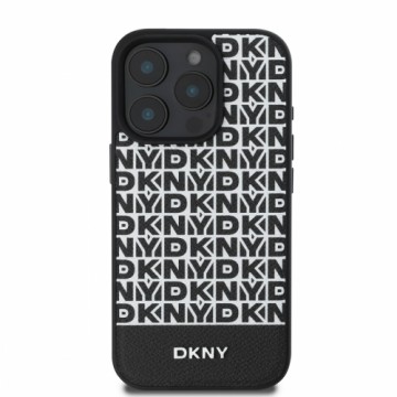 DKNY PU Leather Repeat Pattern Bottom Stripe MagSafe Case for iPhone 16 Pro Max Black