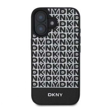 DKNY PU Leather Repeat Pattern Bottom Stripe MagSafe Case for iPhone 16 Plus Black