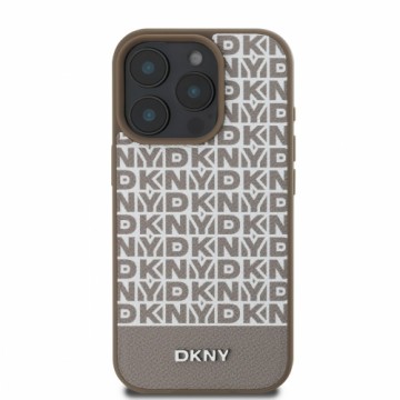 DKNY PU Leather Repeat Pattern Bottom Stripe MagSafe Case for iPhone 16 Pro Max Brown