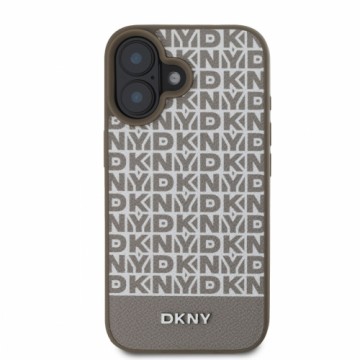 DKNY PU Leather Repeat Pattern Bottom Stripe MagSafe Case for iPhone 16 Brown