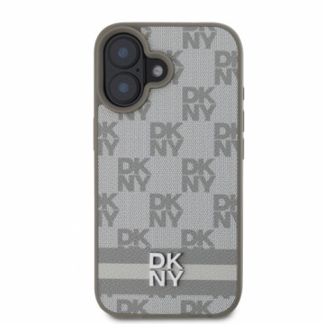 DKNY PU Leather Checkered Pattern and Stripe Case for iPhone 16 Beige