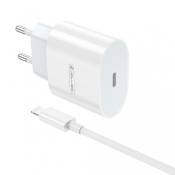 Jellico AK-200 PD 20W Viedais iPhone un iPad ātrs lādētājs 1x USB-C + Lightning kabelis Balts