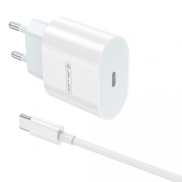 Jellico AK-200 PD 20W Smart Быстрое Зарядное Устройство для iPhone и iPad 1x USB-C + USB-C Кабель Белый