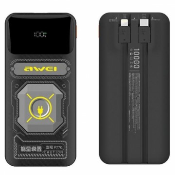 AWEI PowerBank z wbudowanym kablem        Lightning|USB-C P77K 10000mAh czarny|black 22.5W