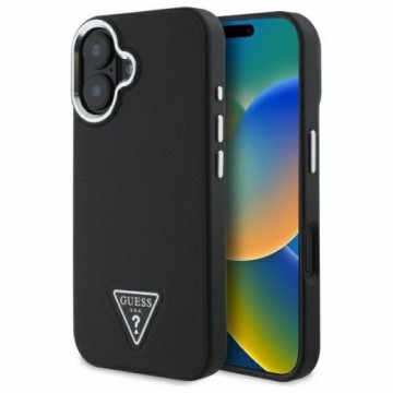 Guess GUHMP16SPGTSPSK iPhone 16 6.1" czarny|black hardcase Grained Triangle MagSafe