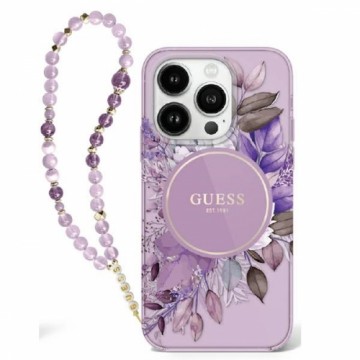 Guess GUHMP16XHFWBRCESU iPhone 16Pro Max 6.9" fioletowy|purple hardcase IML Flowers With Pearl Strap MagSafe