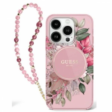 Guess GUHMP16XHFWBRCESP iPhone 16Pro Max 6.9" różowy|pink hardcase IML Flowers With Pearl Strap MagSafe