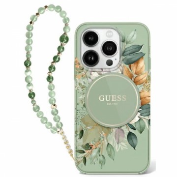 Guess GUHMP16XHFWBRCESN iPhone 16Pro Max 6.9" zielony|green hardcase IML Flowers With Pearl Strap MagSafe