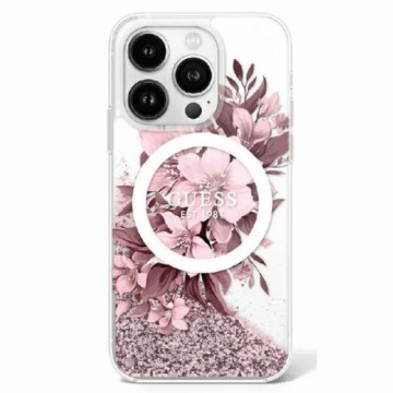 Guess GUHMP16SLFMWTP iPhone 16 6.1" różowy|pink hardcase Liquid Glitter Flower MagSafe