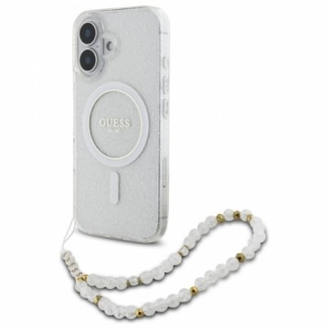 Guess GUHMP16SHGCRELST iPhone 16 6.1" przeźroczysty|transparent hardcase IML Glitter With Pearl Strap MagSafe