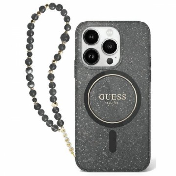 Guess GUHMP16SHGCRELSK iPhone 16 6.1" czarny|czarny hardcase IML Glitter With Pearl Strap MagSafe