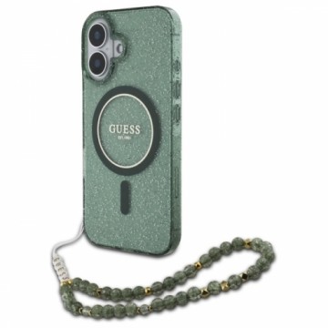 Guess GUHMP16SHGCRELSA iPhone 16 6.1" zielony|green hardcase IML Glitter With Pearl Strap MagSafe