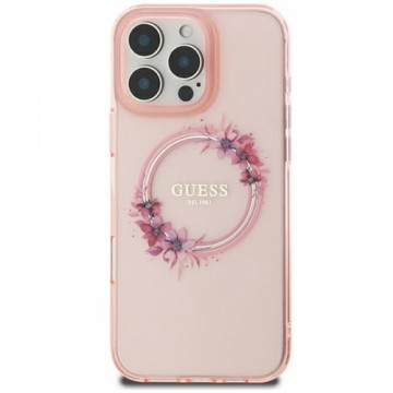 Guess GUHMP16SHFWFCP iPhone 16 6.1" różowy|pink hardcase IML Flowers Wreath MagSafe