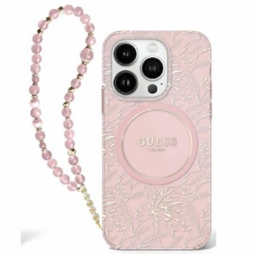 Guess GUHMP16SHCPOFPP iPhone 16 6.1" różowy|pink hardcase IML Flowers Allover Electro With Pearl Strap MagSafe