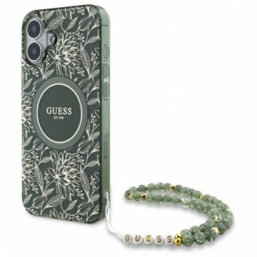 Guess GUHMP16MHCPOFPA iPhone 16 Plus 6.7" zielony|green hardcase IML Flowers Allover Electro With Pearl Strap MagSafe