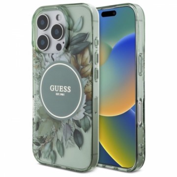 Guess GUHMP16LHFWBRCESN iPhone 16 Pro 6.3" zielony|green hardcase IML Flowers With Pearl Strap MagSafe