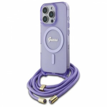 Guess GUHMP16XHCTSGNSU iPhone 16 Pro Max  6.9" fioletowy|purple hardcase Crossbody Cord Script MagSafe