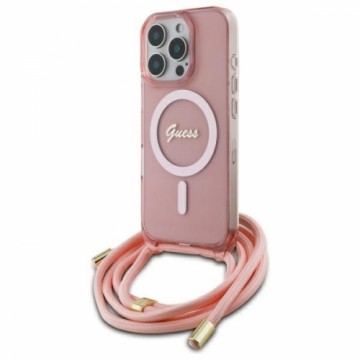 Guess GUHMP16XHCTSGNSP iPhone 16 Pro Max  6.9" różowy|pink hardcase Crossbody Cord Script MagSafe