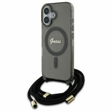 Guess GUHMP16SHCTSGNSK iPhone 16 6.1"     czarny|black hardcase Crossbody Cord Script MagSafe