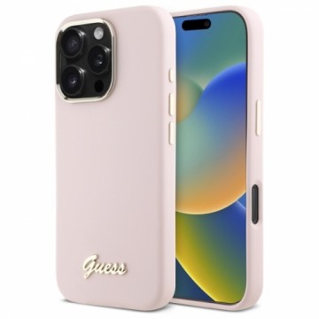 Guess GUHCP16LSMBSLP iPhone 16 Pro 6.3"   różowy|pink hardcase Silicone Script Metal Logo & Frame