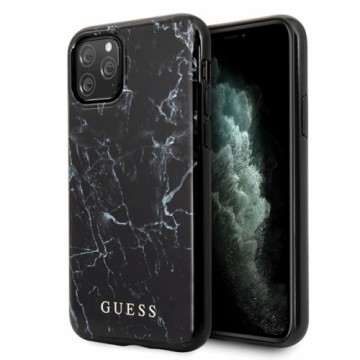 Guess GUHCN65PCUMABK Marble Cover Silikona Aizsargapvalks Priekš Apple iPhone 11 Pro Max Melns