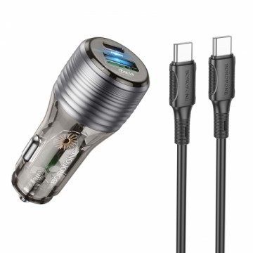 OEM Borofone Car charger BZ30 Absolute - USB + Type C - QC 3.0 PD 30W 3A with Type C to Type C cable transparent-black