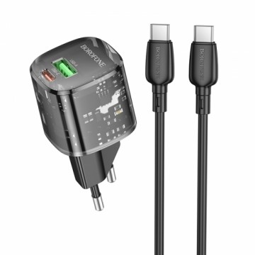 OEM Borofone Wall charger BN17 Sunlight - USB + Type C -  QC 3.0 PD 20W 3A with Type C to Type C cable black