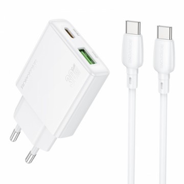 OEM Borofone Wall charger BN25 Wish - USB + Type C - PD QC 3.0 30W with Type C to Type C cable white