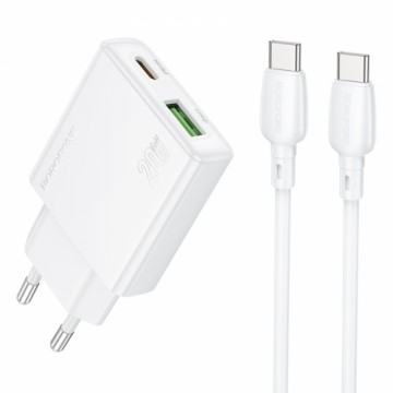 OEM Borofone Wall charger BN24 Wish - USB + Type C - PD QC 3.0 20W with Type to Type C cable white