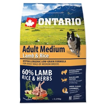 Сухой корм для собак - Ontario Dog Adult Medium Lamb and Rice, 2,25 кг