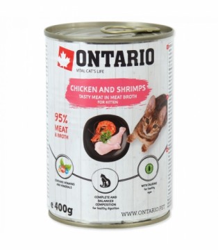 Konservēta barība kaķēniem - Ontario Cat can Chicken with Shrimps flavoured with Sea Buckthorn 400g