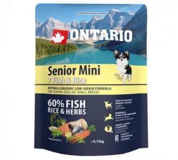 Sausa barība suņiem - Ontario Dog Senior Mini Fish and Rice, 0.75kg