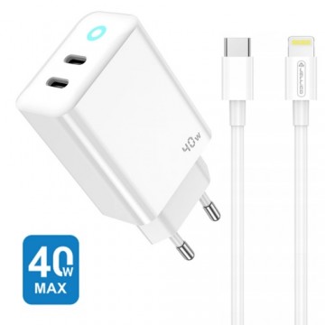 Jellico EU19 GaN 40W PD Универсальное быстрое зарядное устройство 2x USB-C / USB-C на Lightning 1m Кабель Белый