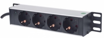 Intellinet 10" 1U Rackmount 4-Way Power Strip - German Type", With Power Indicator, No Surge Protection, 1.8m Power Cord