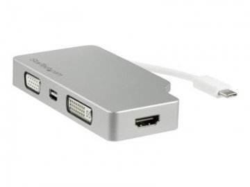 StarTech.com USB C Multiport Video Adapter with HDMI, VGA, Mini DisplayPort or DVI, USB Type C Monitor Adapter to HDMI 1.4 or mDP 1.2 (4K), VGA or DVI (1080p), Silver Aluminum Adapter - 4-in-1 USB-C Converter (CDPVGDVHDMDP) - video interface converter - 1