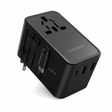 Choetech PD5022 70W EU|US|AUS|UK Travel Adapter with Built-in USB-C Cable - Black