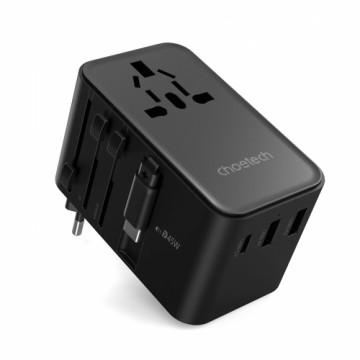 Choetech PD5021 45W EU|US|AUS|UK Travel Adapter with Built-in USB-C Cable - Black