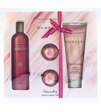 The Indulgent Bathing Co. Serene Moments Nourishing Bath & Body Set gift set bath foam 300 ml + body lotion 200 ml + bath bomb 2 x 30 g