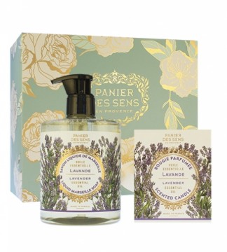 Panier Des Sens Relaxing Lavender gift set liquid soap 500 ml + scented candle 180 g