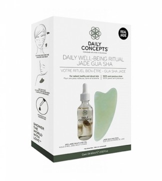 Daily Concepts Daily Well-Being Ritual Jade Gua Sha Gift Jade Gua Sha Facial Tool + Iris Jade Multi-Use Oil 60 ml