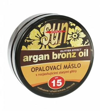 Vivaco SUN Argan Bronz Oil suntan butter with brightening gold glitter and organic argan oil spf 15 200 ml