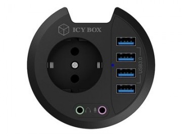 ICY BOX 4 Port Desk Hub IB-HUB1430 - 4x USB 3.2 Gen 1 Type-A, audio input and output, 230 V power socket