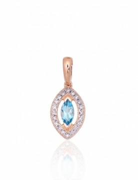 Gold pendant #1301074(Au-R+PRh-W)_DI+TZLB, Red Gold 585°, Rhodium (Plating), Diamonds (0,04Ct), Sky Blue Topaz (0,175Ct), 0.69 gr.