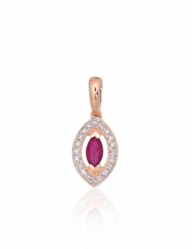 Gold pendant #1301074(Au-R+PRh-W)_DI+RB, Red Gold 585°, Rhodium (Plating), Diamonds (0,04Ct), Ruby (0,125Ct), 0.71 gr.