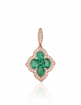 Gold pendant #1301019(Au-R)_DI+EM, Red Gold 585°, Diamonds (0,14Ct), Emerald (0,735Ct), 1.12 gr.